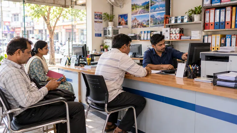 Customers being served at an Indian digital-service shop